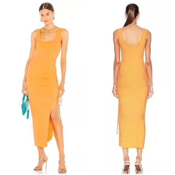 NWT The Range Alloy Ribbed Midi Sun Dress in Sunrise Ruched Small Sundress - Picture 2 of 9